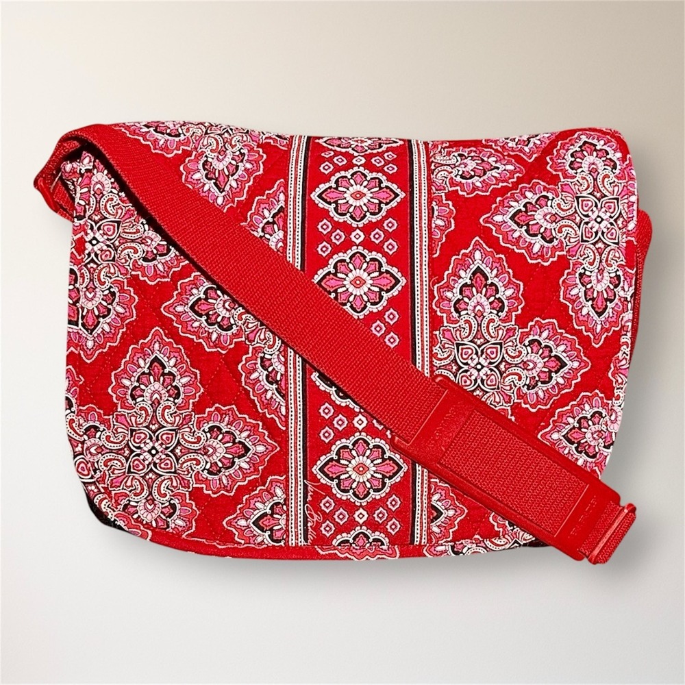 Vera Bradley Frankly Scarlet Red‎ Pink Quilted Messenger Bag Laptop Tote Boho